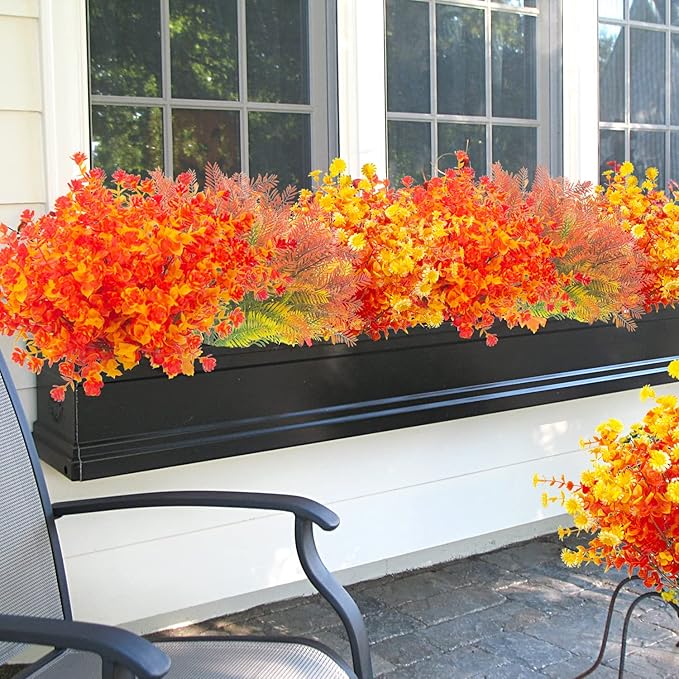 12 Bundles Artificial Fall Flowers UV Resistant Autumn Decorations for Thanksgiving Home Kitchen Room Farmhouse Floral Arrangements Indoor Outdoor