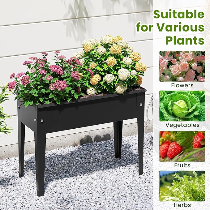 HAPPYGRILL Raised Garden Bed, Metal Elevated Planter Box w/Legs, Drainage Holes for Growing Vegetables Fruits Flowers, Indoor Outdoor Standing Plant Container for Backyard Patio (24”x11”x18”)