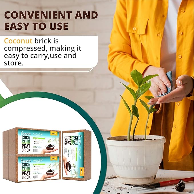 Coco Coir Bricks 5-Pack (650g Each) – Peat-Free Coconut Coir/Peat, Low EC & pH Balanced, High Expansion Seed Starter for Potting Mix, Hydroponics, Mushroom Substrate & Reptile Bedding