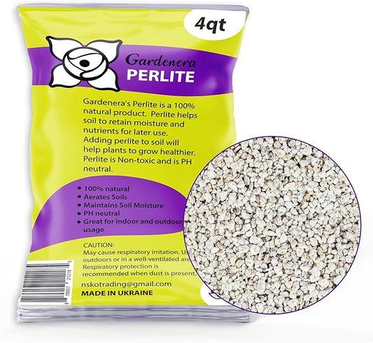 Organic Perlite - Medium/Fine Grade (5 Quart Bag) Horticultural Soil Amendment for Indoor & Outdoor Container Plants for Drainage Management and Enhanced Growth