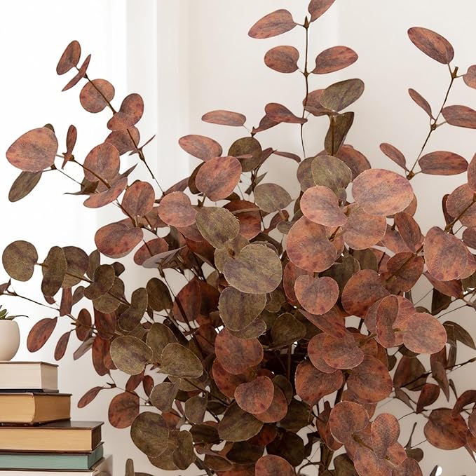 6 Pcs 27" Fall Eucalyptus Leaves Stems Faux Fall Floral Stems for Vase Silk Autumn Foliage Branches for Home Decorations Flower Arrangement Harvest Table Mixed Color