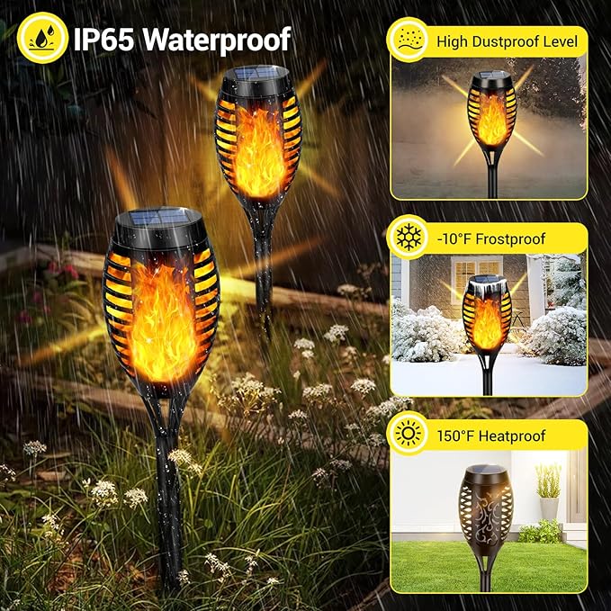 Solar Lights Outdoor, Upgraded 16 Pack Solar Torch Lights Outdoor Flickering Flame for Garden Decor, Waterproof Outdoor Lights Solar Powered, Tiki Torches for Outside Yard Patio Pathway Decor