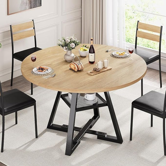 42'' Round Dining Table for 4,Kitchen Dining Room Circle Dinner Pedestal Table,Space Saving Wood Kitchen & Dining Room Furniture (Natual Wood, 42In)