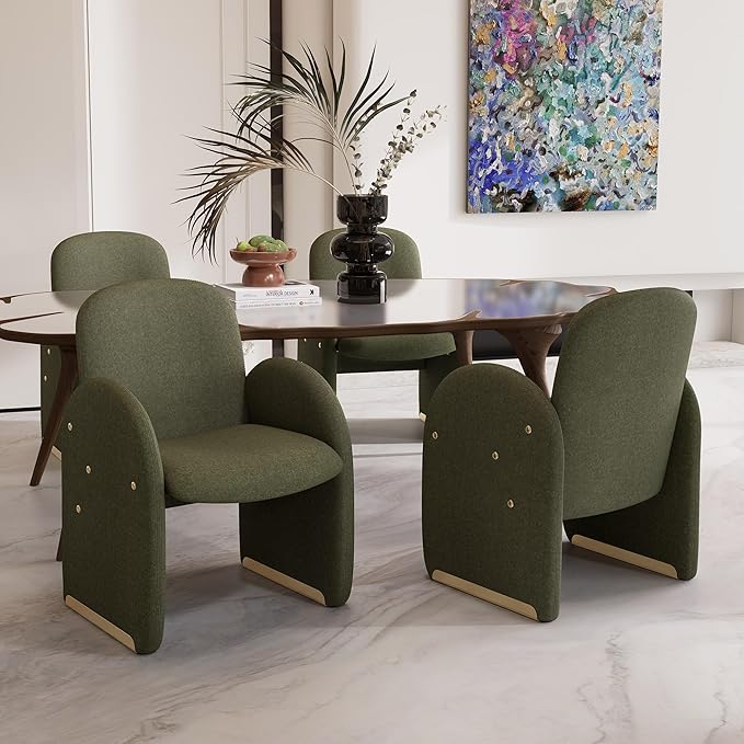 YOUTASTE Oversized Mohair Accent Chair for Living Room & Bedroom, Mid-Century Modern Armchair with Wood Frame & Gold Legs, Comfy Upholstered Single Sofa, Green