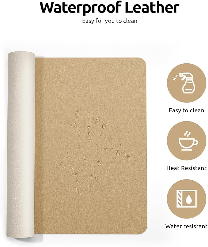 YSAGi Leather Desk Protector, Office Mat, Large Mouse Mat, Non-Slip PU Leather Blotter, Laptop Desk, Waterproof Writing Pad for Office and Home (Latte, 35.4" x 17")