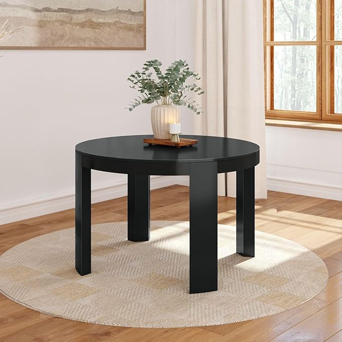 Plank+Beam Contour Round Dining Table, 47 Inch Kitchen Table, Solid Wood Dinner Table, Kitchen Dinette Table, Black
