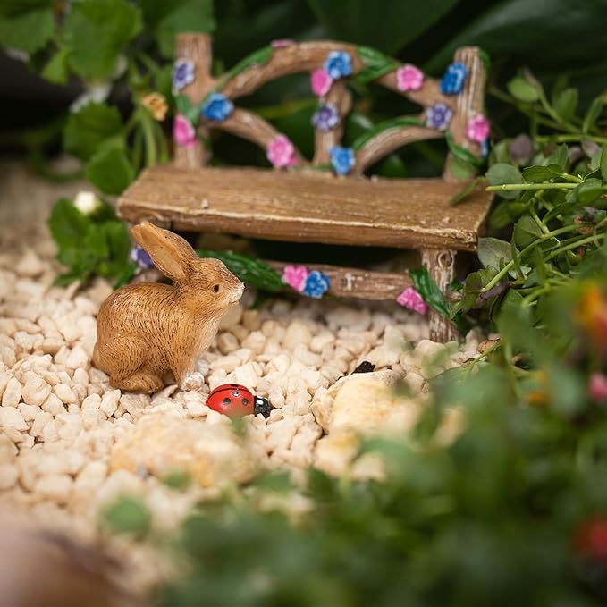 PRETMANNS Fairy Starter Kit with Accessories for Indoor Outdoor Miniature Garden – Adorable Figurine with Furniture, Squirrel, Bunny & Tea Set – 14 Piece Hand-Painted Resin Set