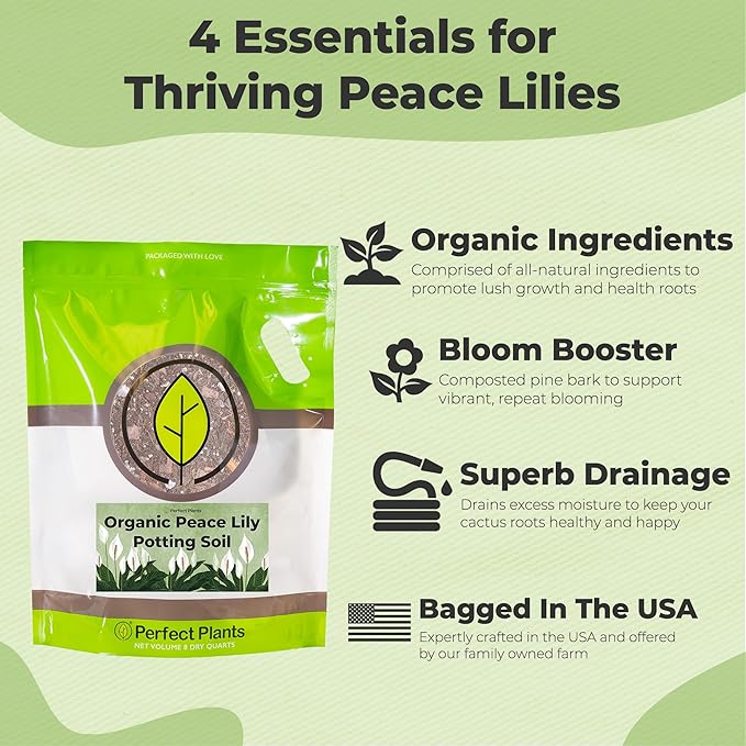 Organic Peace Lily Potting Soil by Perfect Plants | Organic Premium Mix | Use with Peace Lily, Pothos, or Other House Plants (8qt)
