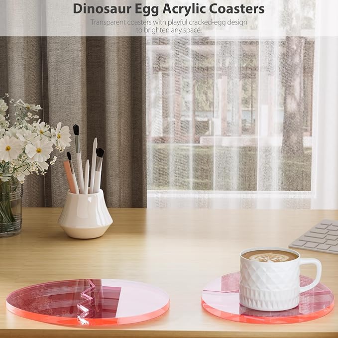 Acrylic Coaster Decorative Plates,Office Desk Accessories, Clear Dinosaur Egg Shape Coffee Cup Decor, Perfect for Tabletop Protection and Display.