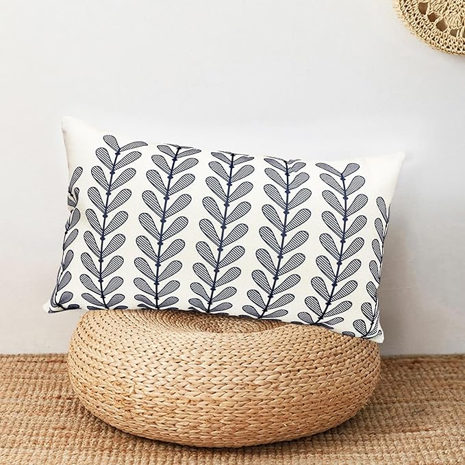 Decorative Throw Pillow Covers Set of 2 Blue Pillow Covers 12x20 Inch Throw Pillow Cover Linen Pillowcase Modern Boho Farmhouse Outdoor Pillow Covers for Couch Sofa Bed Living Room