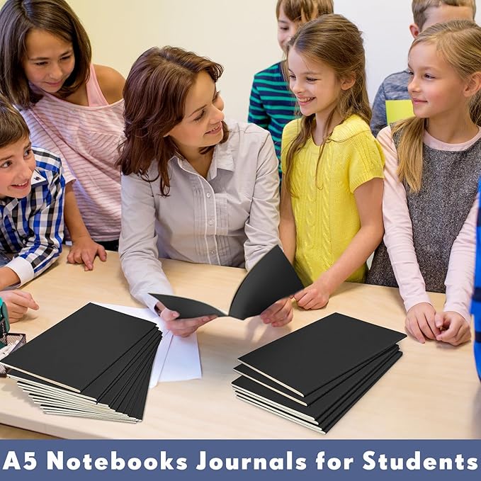 Mimorou 100 Pcs Kraft Notebook Journals 5.5 Inch x 8.3 Inch A5 Softcover Notebooks Bulk for Writing Sketch Office Notepad with 60 Pages 30 Sheets (Black,Dot)