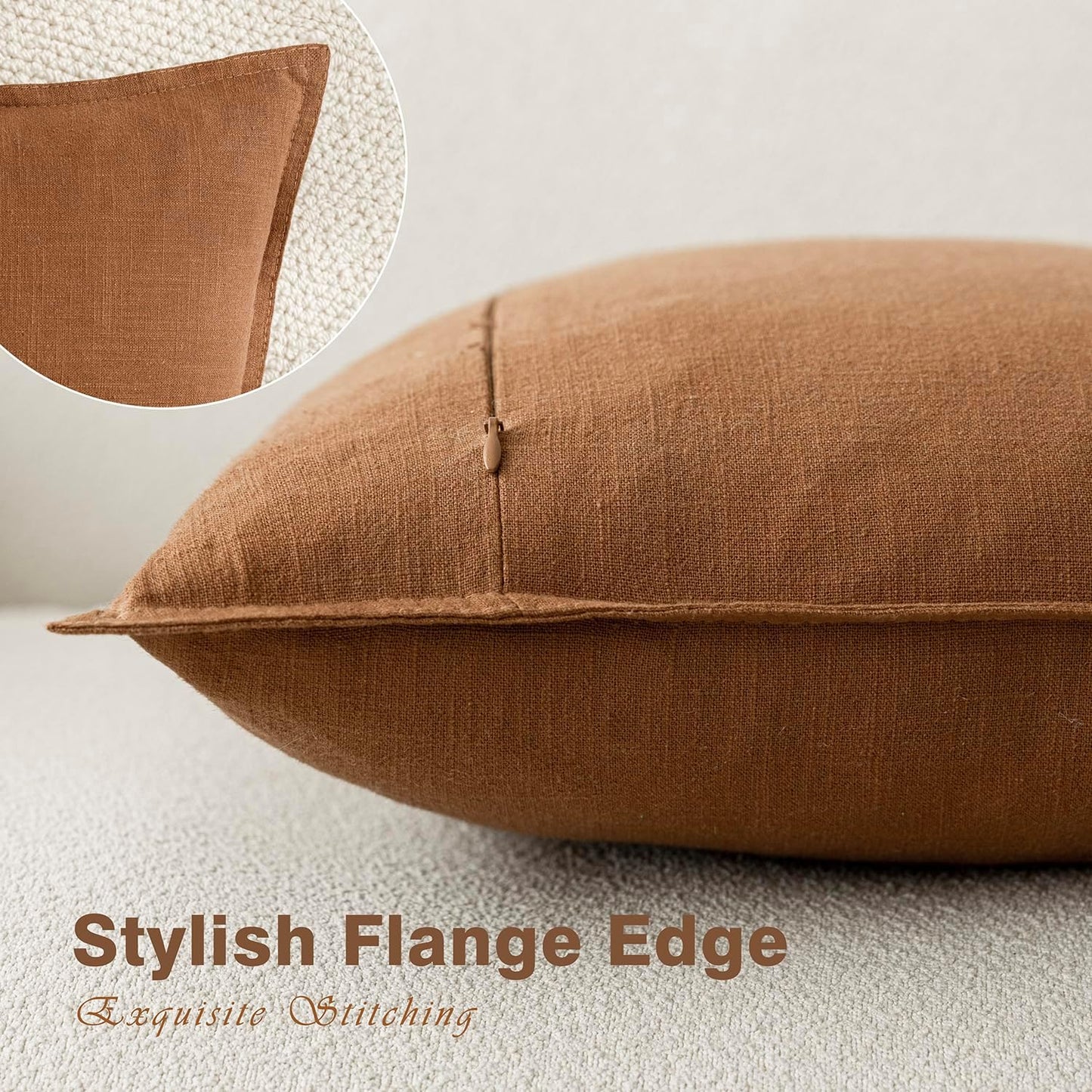 Foindtower Pack of 2, Decorative Linen Soild Throw Pillow Covers Soft Accent Cushion Case Boho Farmhouse Pillowcase for Chair Couch Sofa Bedroom Living Room Home Decor 24 x 24 Inch Orange Brown