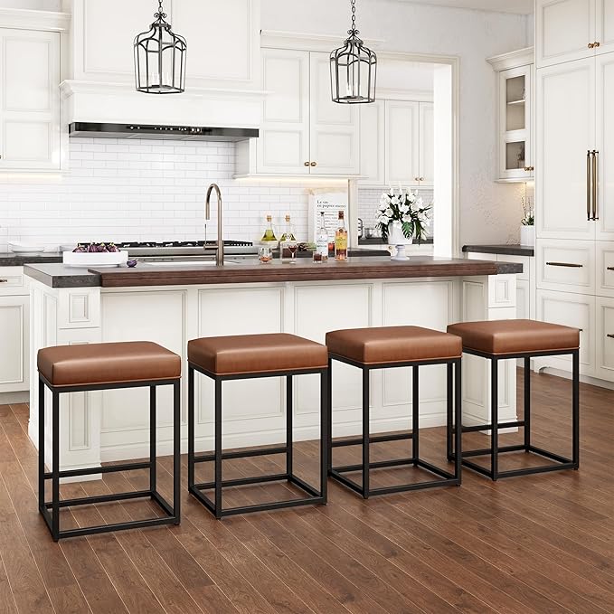 PHI VILLA Brown Bar Stools - 24 inch Counter Stools for Kitchen Island, Counter Height Bar stools