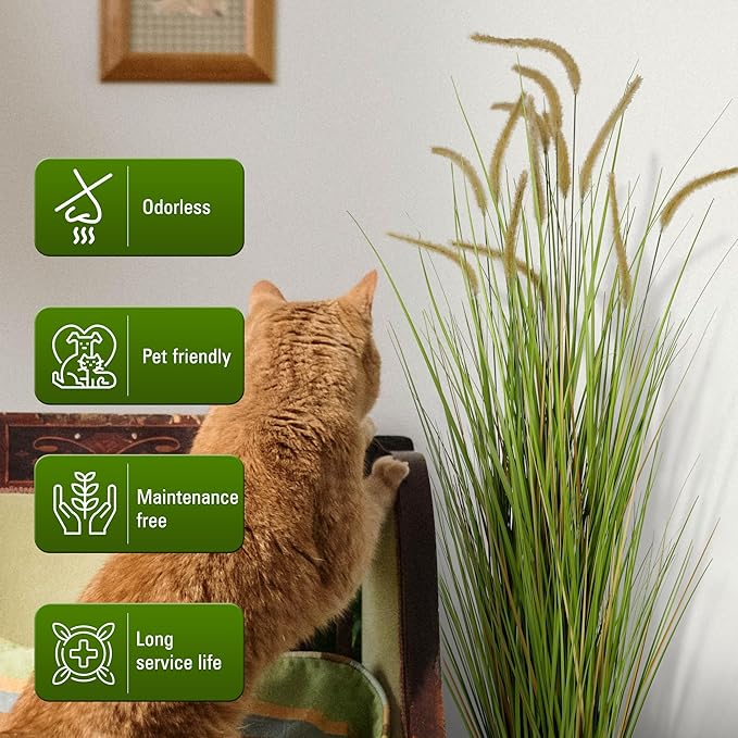 KOL Artificial 5ft 2-Pack Horsetail Reed Grass, 59in Tall Artificial Indoor Outdoor Fake Grass Plant, Home Office Decorative Artificial Plants in Pot Faux Plant Greenery, Wedding Decor Grass