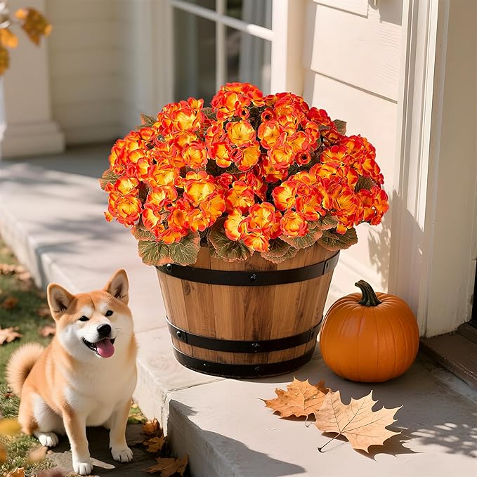 Fake Fall Flowers Artificial for Outdoors Decoration, 6 Bundles Faux Geranium Silk Flower Outside UV Resistant No Fade Artificial Floral for Home Garden Balcony Indoor Table Centerpieces Decor