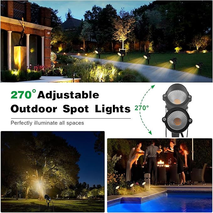 Outdoor Landscape Lights 10W Outdoor Lighting 3000K Warm Light with Stand & COB Led Spotlights for Yard Lawn Flag, 1000LM Waterproof Landscape Lighting 5.9 FT Plug Cord