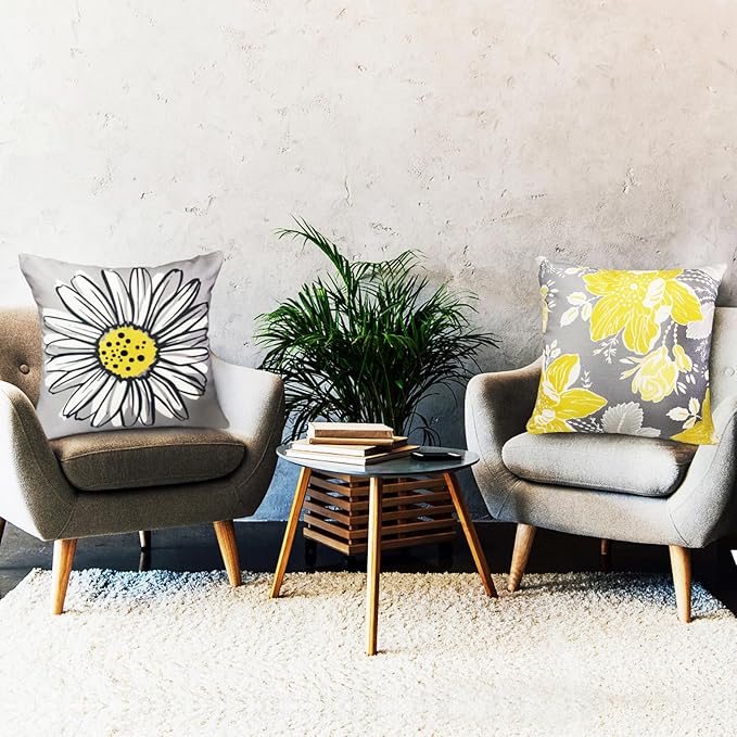 Yellow Pillow Covers 16x16 inch Set of 4 Decorative Throw Pillow Covers for Couch Sofa Outdoor Throw Pillow Cover Farmhouse Cushion Linen Pillow Case Living Room Home Boho Modern Decor