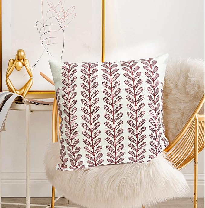 Decorative Throw Pillow Covers Set of 2 Wine Red Pillow Covers 18x18 Inch Throw Pillow Cover Linen Pillowcase Modern Boho Farmhouse Outdoor Pillow Covers for Couch Sofa Bed Living Room