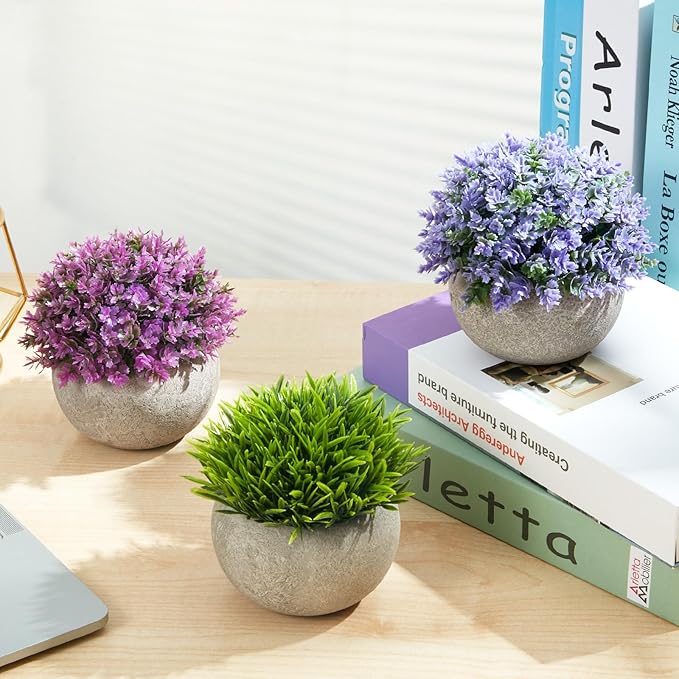 Mini Artificial Plants in Pots, Set of 4 Small Fake Plants for Home Decor Indoor, Realistic Greenery Faux Potted Plant for Office Desk, Bathroom, Shelf, or Table Decoration
