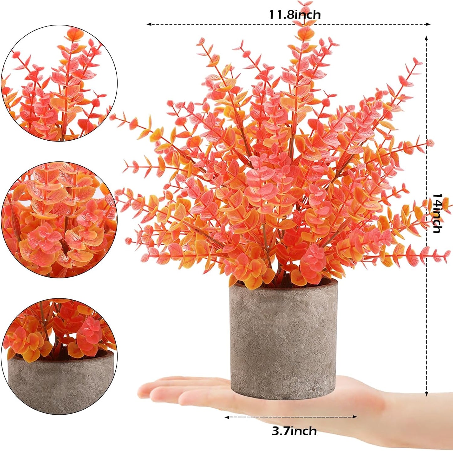 2 Pack Fall Small Fake Plants 14" Eucalyptus Potted Artificial Plants Fall Decorations for Home Shelf Office Bathroom Desk Farmhouse Room Coffee Table Decor Fall Decor (Fall Orange-Large)