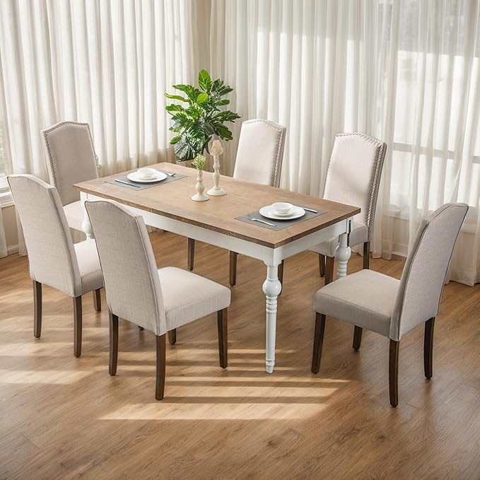 Stylish Upholstered Parsons Dining Chair Kitchen with Silver Nailhead Trim and Sturdy Solid Wood Legs