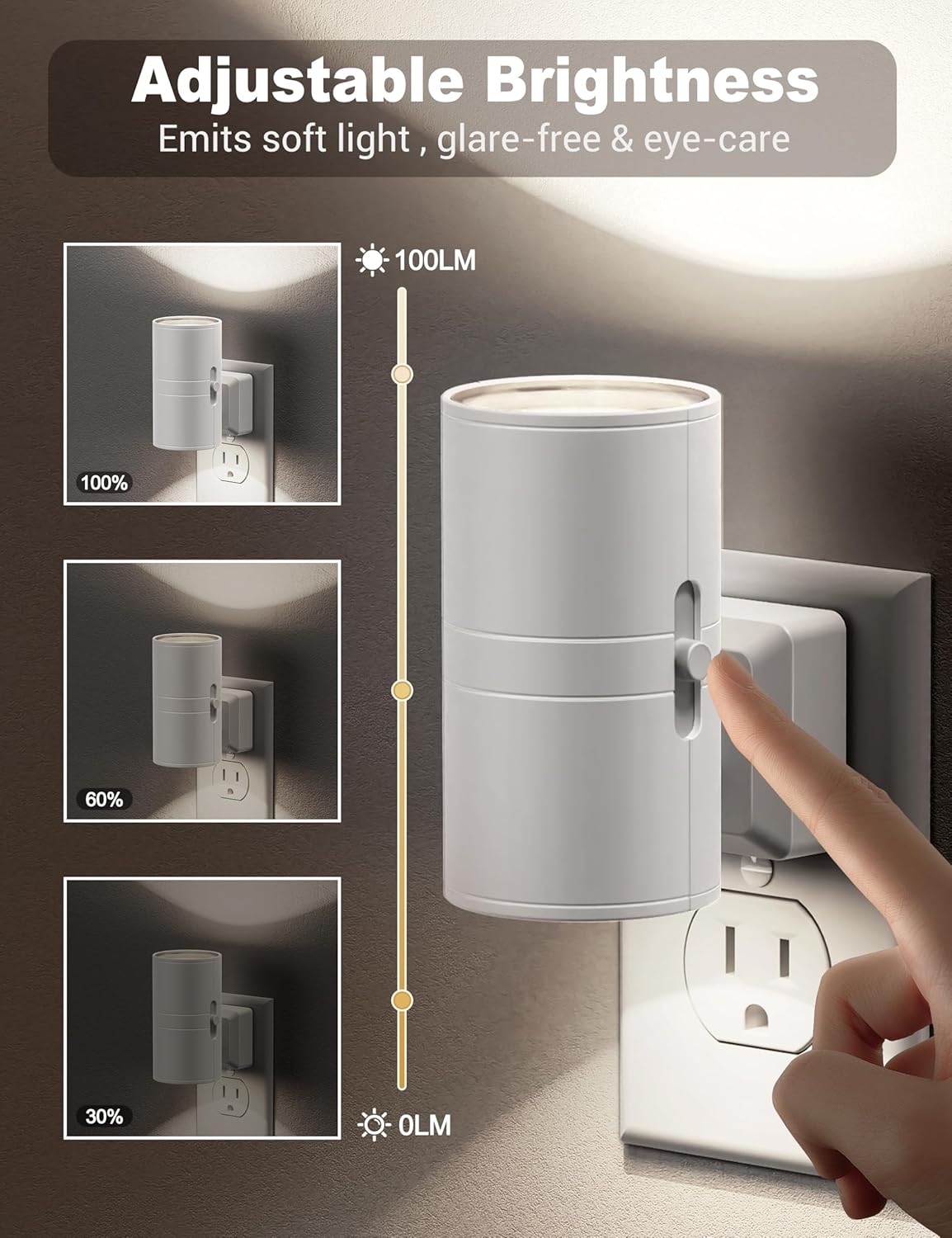 JandCase Night Lights Plug into Wall, Dimmable Night Light Plug in, Modern Night Light Dusk to Dawn Light Sensor, Cool White 5000K, 0-100LM Adjustable Brightness Nightlight for Hallway Bedroom, 2 Pack