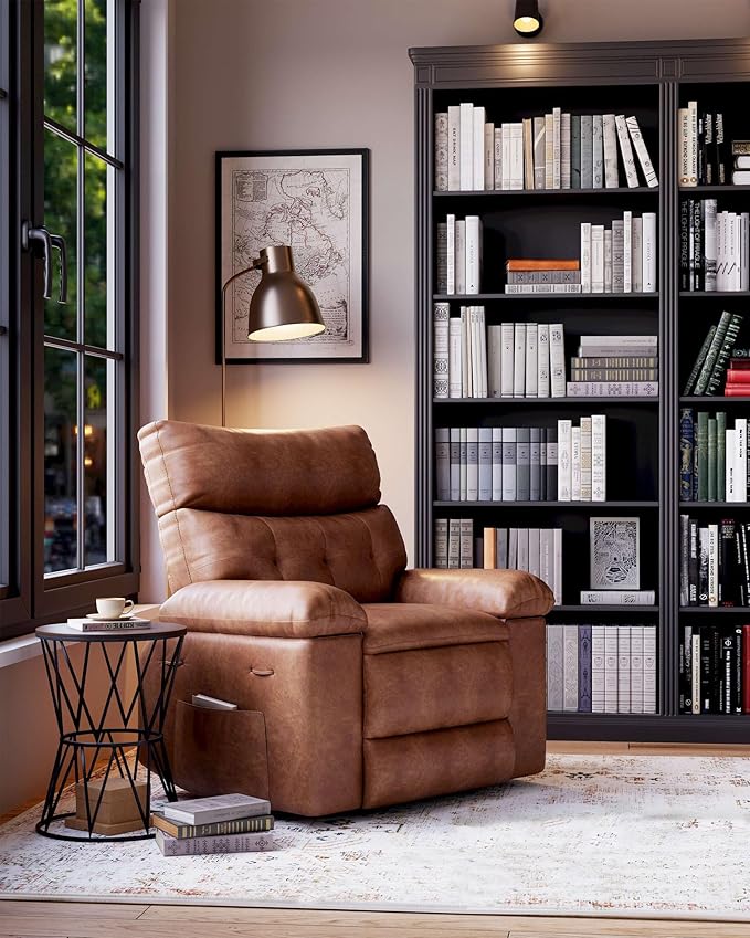 Garvee Recliner Chair Oversized Reclining Sofa Adjustable Manual Recliner Lounge Chair with Massage & Heat - Retro Brown