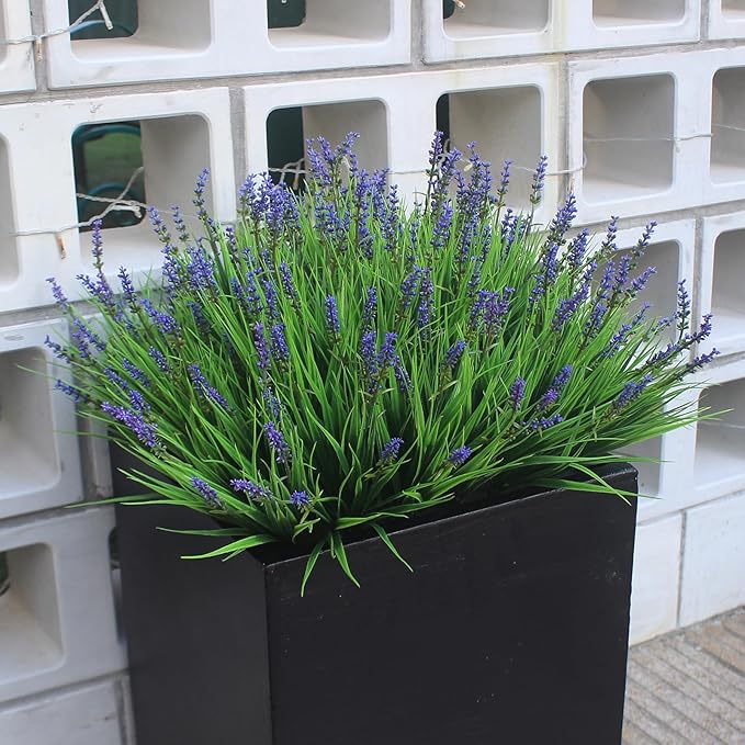 Fake Outdoor Plants Artificial Monkey Grass 12 Bundles Purple Faux Flowers for Outdoors Plastic Plant Outside Porch Patio Yard Planters Window Box Decor (12 Bundles Purple Monkey Grasses)