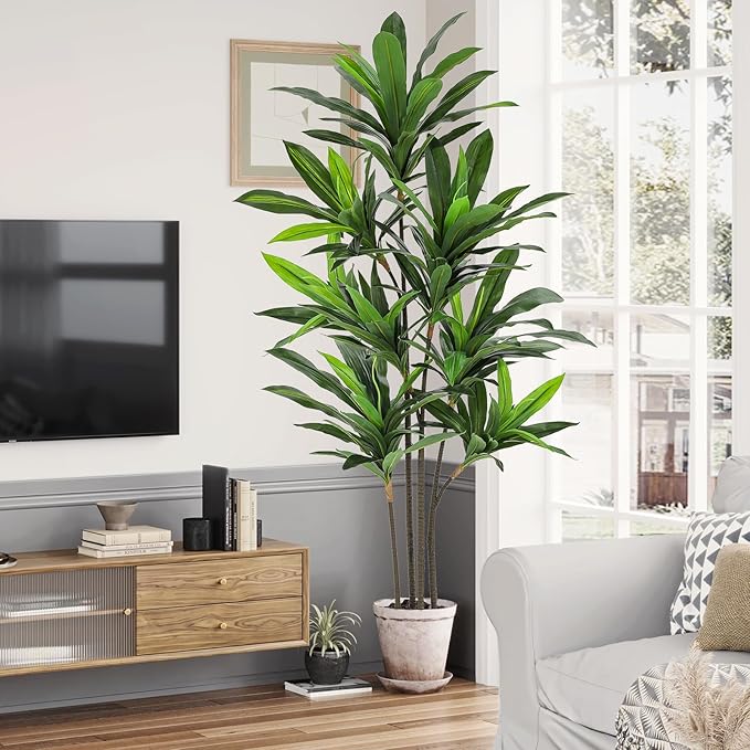 VIAGDO Dracaena Silk Plant Artificial 6ft Faux House Plants Evergreen Dracaena Marginata Fake Yucca Palm Trees in Pot Realistic Dragon Tree for Living Room Home Office Decor Indoor Outdoor