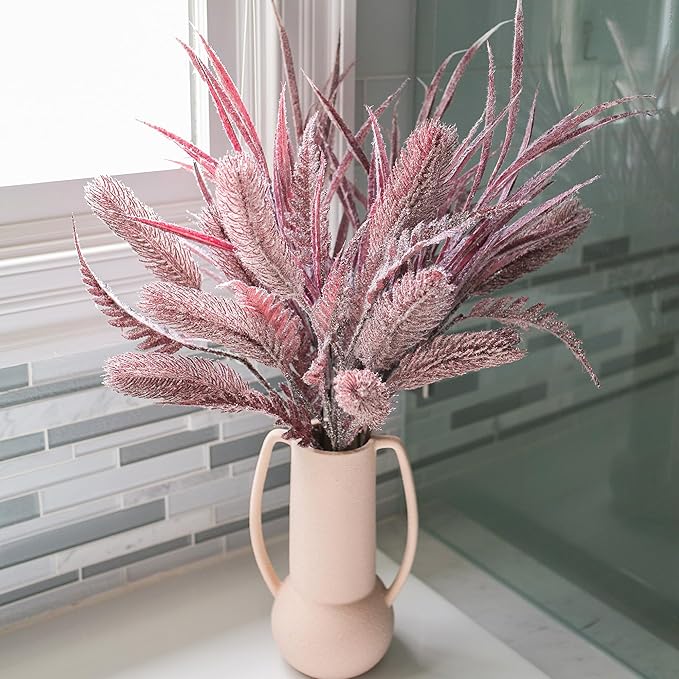 7 PCS Christmas Stems for Vases, 26 in Faux Stems Fake Plants Winter Stem Greenery Branches Fake Leaves Faux Foliage for DIY Craft Garland Home Kitchen Office Indoor Centerpiece Table Decor, Purple