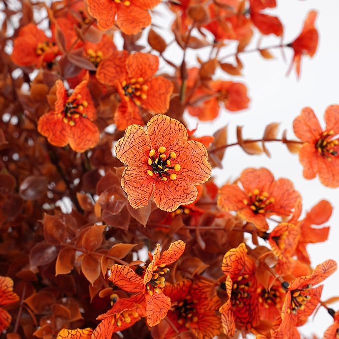 Artificial Mums Fall Fake Flowers for Outdoors, 12 Bundles Faux Mums for Outdoor Planters Decorations,UV Resistant Silk Flowers Plastic Plants for Front Porch Garden Patio Home Decor (B-Orange)