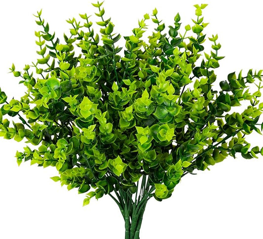 10 Bundles Artificial Plants Outdoor Fake Boxwood Shrubs Grass for Pot Garden Verandah Decor for Window Garden Office Patio Backyard Planter Pathway Front Porch (Green)