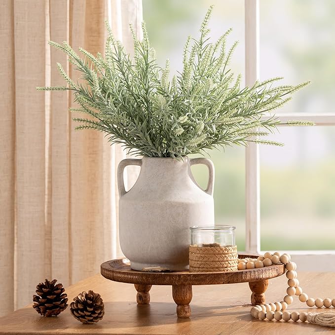 Mitt&Ditt Ceramic Flower Vase with Handles, 8 inch Tall Off-White Vase, Decorative Terracotta Vases, Farmhouse Rustic Pottery Vases for Home Decor, Living Room, Table