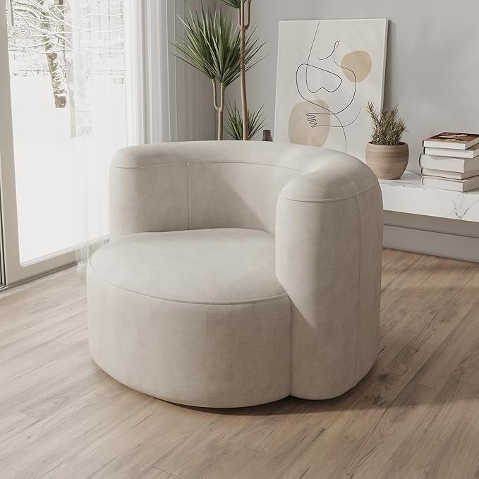 Acanva Luxury Modern Tight Curved Back Velvet Sofa, Minimalist Style Comfy Couch for Living Room Apartment Reception Space, Cream Single Chair Set of 2