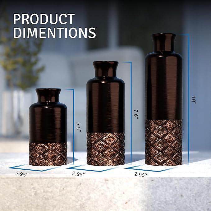 Creative Scents Dublin Brown Vases - Set of 3 Vases - Table Centerpieces for Dining Room, Kitchen Décor, Home Decor for Your Living Room, Dining Room, Bedroom, Office, Entry Table or Shelf Decor