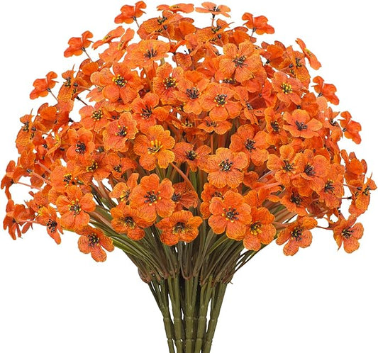 Outdoor Artificial Flowers 21 UV Resistant Bundles Fake Flower Plastic Plants Faux Silk Flowers Porch Hanging Garden Porch Window Box Decorating (Light Autumn Orange)