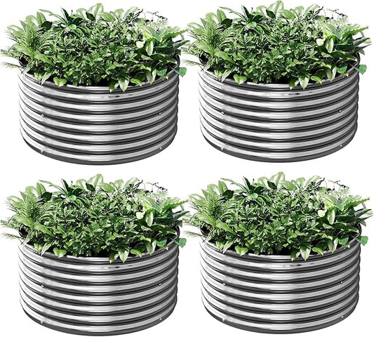 4 Pack 3x3FT Round Galvanized Raised Garden Bed Outdoor,Metal Garden Bed for Vegetables,Steel Raised Beds for Gardening,Above Ground Garden Box for Flower