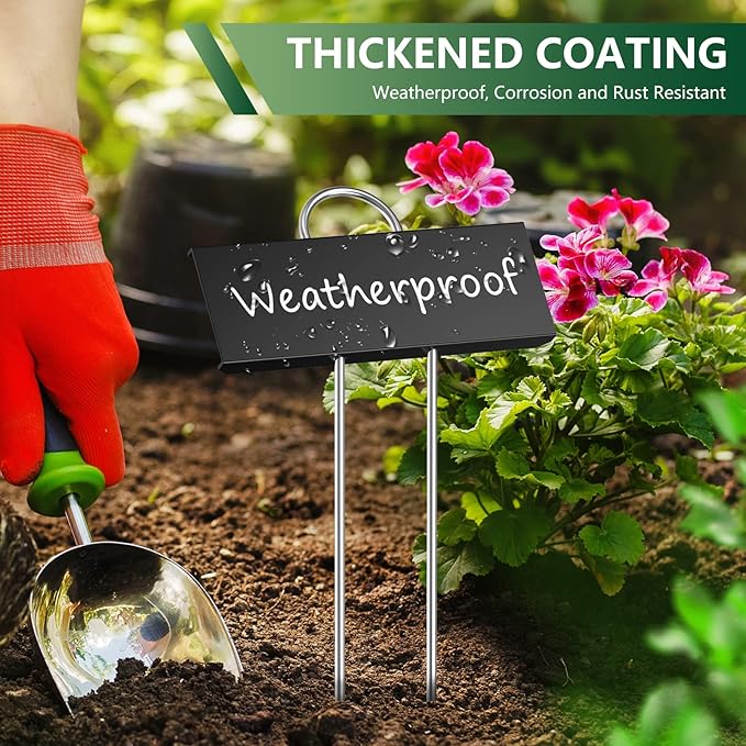 30-Pack Metal Plant Labels Weatherproof Garden Markers,Height 10.6'', Label Area 3.5''X 1.2'' Reusable Nursery Tags for Vegetables Herb Flower Seed Greenhouse - Black