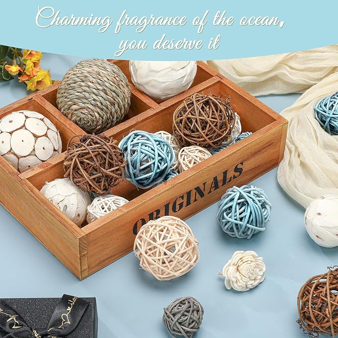Riceshoot 2 Pack Decorative Balls Potpourri Bowl Filler Decor Natural Vase Bowl Filler Assorted Spherical Rattan Twigs Wicker Balls Cotton for Home Centerpiece(Blue)