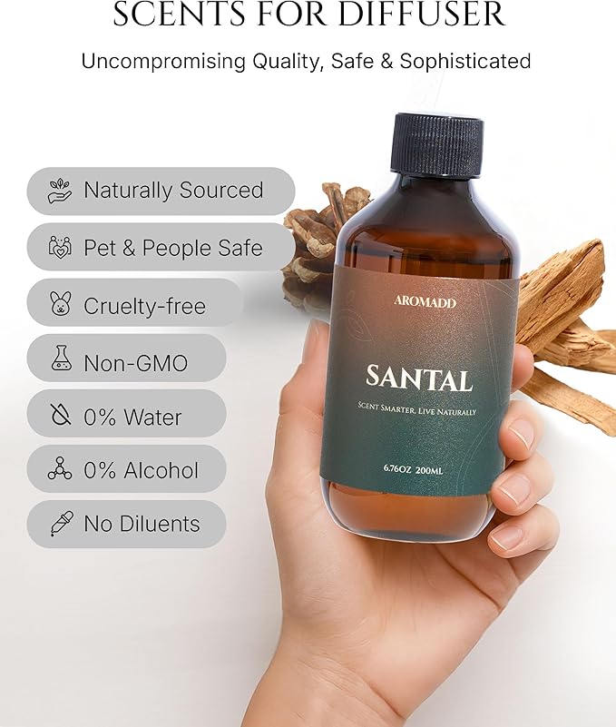 Hotel Scents Diffuser Oil Santal, Luxury Essential Oils for Waterless Diffuser, Aromatherapy Hotel Diffuser Oil for Home & Office, Long-Lasting - 6.76 fl oz (200 mL)