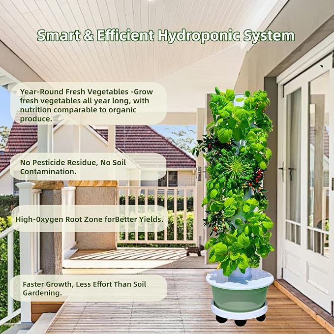 Vertical Hydroponic Growing System Kit, Indoor & Outdoor Hydroponic Tower, Herb Growing Garden with 36 Planting Sites, Automatic Timer Smart Hydroponic Gardening System