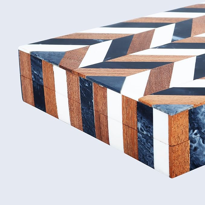 Handicrafts Home Handmade Decorative Storage Box with Lid- Jewelry Storage, Memory Keepsake, Gift Box for Women, Marquet Cosmo Pattern, Resin Inlay & Wood-Modern Decor Cajas Organizadora-6X8X1.5 Inch