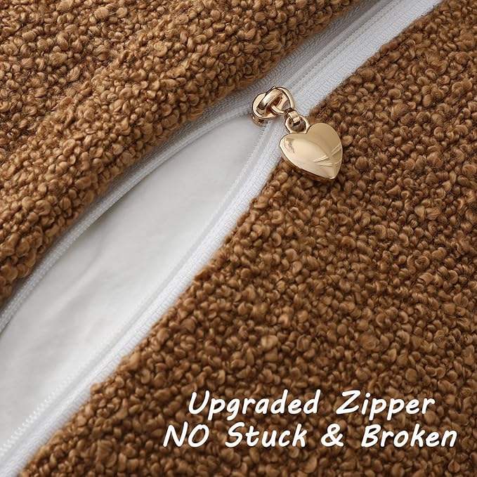 FUTEI Pack of 2 Tobacco Decorative Throw Pillow Covers 20x20 Inch Soft Cozy Solid Boucle Textured Cushion Case,Modern Home Decor for Couch Bed Living Room