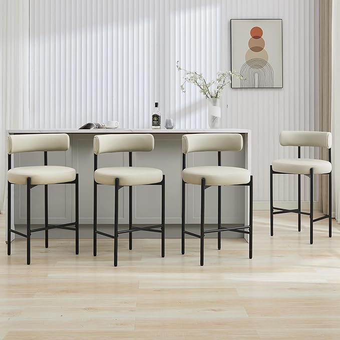 28'' Faux Leather Bar Stools Set of 4, Bar Height Stools for Kitchen Island, Grey Barstools with Backs, Upholstered Counter Chairs (Vegan Leather, Grey)