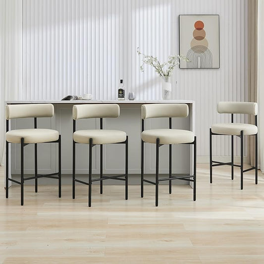 28'' Faux Leather Bar Stools Set of 4, Bar Height Stools for Kitchen Island, Grey Barstools with Backs, Upholstered Counter Chairs (Vegan Leather, Grey)