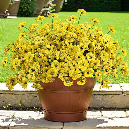 Krissing 48 Bundles Outdoor Artificial Flowers UV Resistant Fake Silk Flowers Faux Plastic Plants Outside Garden Porch Window Box Summer Decoration (Yellow)