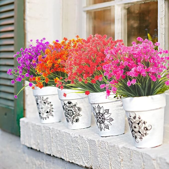 8 Bundles Artificial Daffodil Outdoors Flowers (Red-Daffodil)