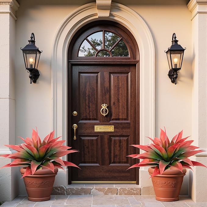 Artificial Agave Faux Agave Fake Greenery Outdoor Artificial Plants Fake Plants 28" for Indoor Home Decor Plastic Plants Outdoor Decor Front Porch Decor Simulation Plants(Red) 2pcs No Vase