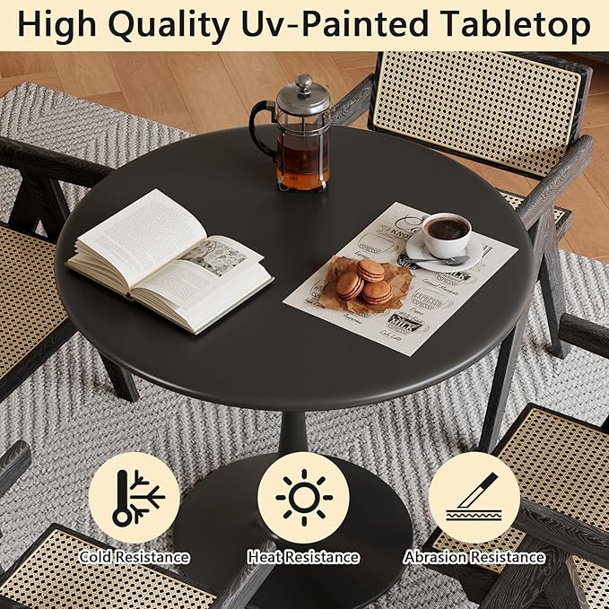 24 Inch Black Small Tulip Table, Round Dining Table for 2 Person with Pedestal for Kitchen, Circle Bistro Table, Mid Century Modern Cafe Tables for Small Spaces in Living Room, Office, Coffee,Pub, Bar