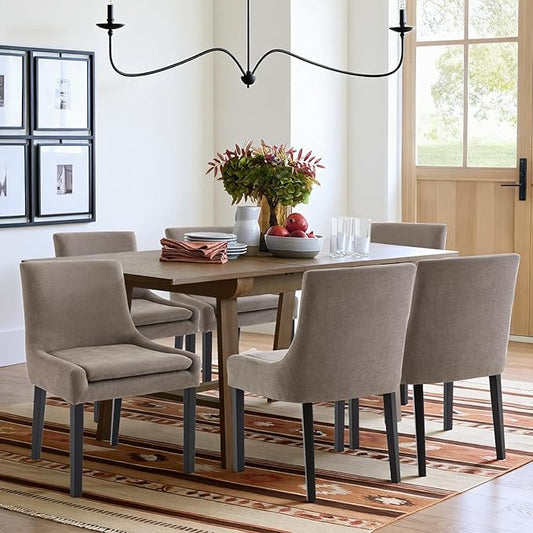 Modern Dining Chairs Set of 6, Upholstered Corduroy Dining Room Chairs with Wood Legs, Mid-Back Padded Kitchen Side Chairs for Dining Room, Camel